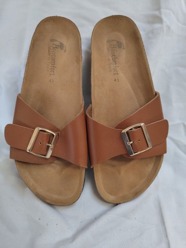 Brown leather flipflop slider - brown,