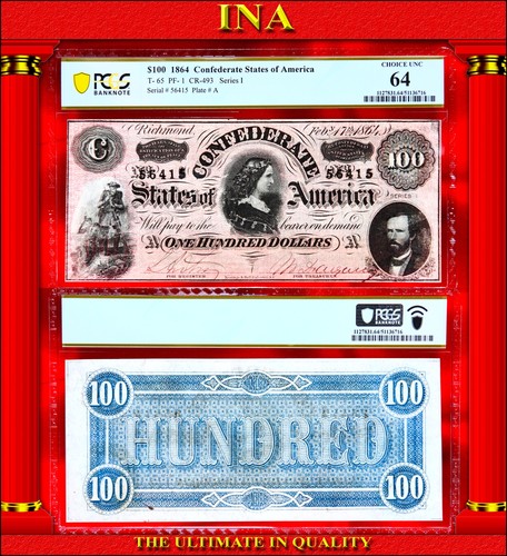 100 confederate 1864 - $100, t-65