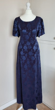 Vintage Laura Ashley Blue Satin Midi Tea Dress UK16 Bust 42" Made in UK