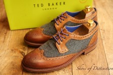 Ted Baker Cassiuss Tan Brown Leather Tweed Derby Brogue Shoes Men's UK 9 US 10