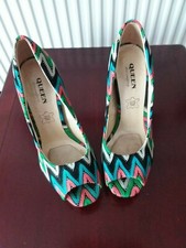 QUEEN - WOMENS MULTI COLOURED/PATTERNED HIGH HEEL SHOES - SIZE 2-2.5