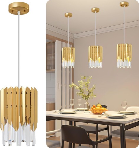 Modern crystal gold pendant - gold,