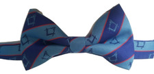 Quality 100% Silk Masonic Blue Striped Bow Tie with Square and Compass EMBLEMS