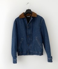 ZARA Men’s Indigo Blue Denim Jacket with Brown Corduroy Collar – Size M