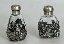Two Miniature Scent Bottles Pewter & Glass (SHP)