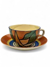 Clarice Cliff DOUBLE-V pattern globe shape cup and saucer. Art Deco, circa 1929.