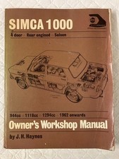 SIMCA 1000 Owners Workshop manual by J.H.Haynes - 1962 onwards