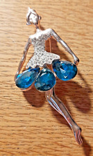 Pretty Vintage Ballerina Brooch, Diamonte & Large Blue Stones. Ballet/Dance.