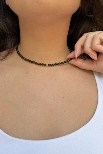 Black tourmaline plain - black, round