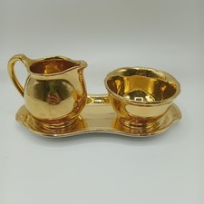 Crown Devon Gold Lustreware Milk Jug, Sugar Bowl And Tray Set