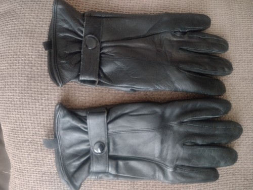 Men black leather gloves - black,