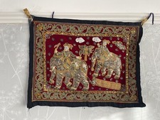 Thai sequined and bead Elephant decorated scenes, Wall art Tapestry, 59x46cm