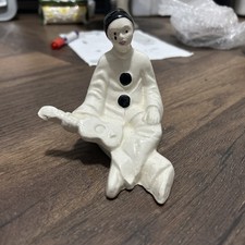 Vintage Pierrot Clown Retro Sitting Down Clown 4” Porcelain Figurine