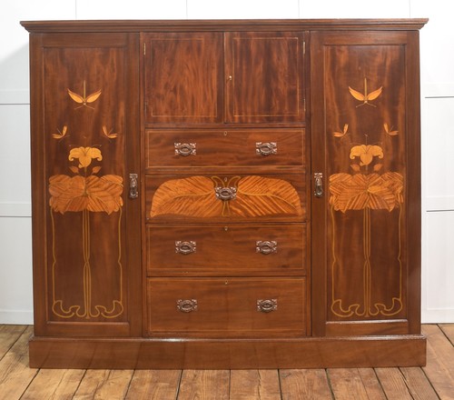 Art nouveau mahogany marquetry - art,