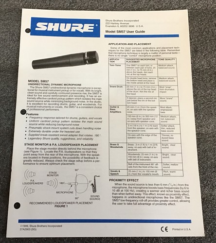 Shure model sm57 user guide - shure,