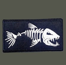 Black/White Detail Embroidery Giant Fish Skeleton Tactical Morale Patch Durable