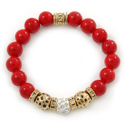 10mm red ceramic stone - 10mm, gold