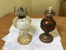 Spare or repair Two glass vintage oil lamps no shades