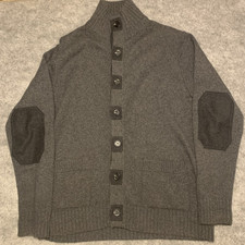 GANT Men’s Large Grey Alpaca-Blend Cardigan Sweater Button Up Front Pockets