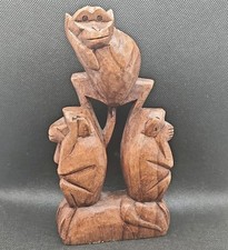 Retro Vintage  hand carved  See Speak Hear No Evil Monkey Wood Statue 
