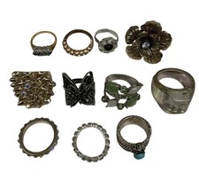 Costume Jewellery Bundle x 11 Rings Gold Silver Metal Mixed Sizes