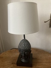 Vintage Boho Zen Buddha Head Resin Lamp with Shade- 17 High- Working Condition