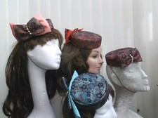 Purple/Gold Lace covered Pill Box Fascinator Hat - Assorted Colours - Clearance.