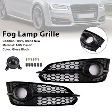 2PCS Black Front Fog Grill Grille Light Cover Fit Audi A8 S8 2015-2017