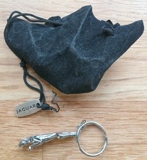 Fab Vintage Jaguar Silver Tone Keyring With Black Cloth Pouch Inc Jaguar Tag
