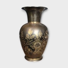 Vintage Hand-Engraved Solid Brass Floral Vase 18cm – Indian Brassware