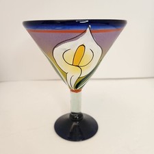 Hand-Painted hand-blown Calla Lily Martini Glass/vase 8" conversation whimsical