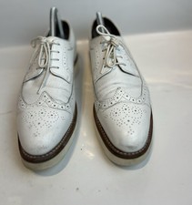 Grenson Ladies White Leather Flatform Lace Up Preloved Brogues Uk 6