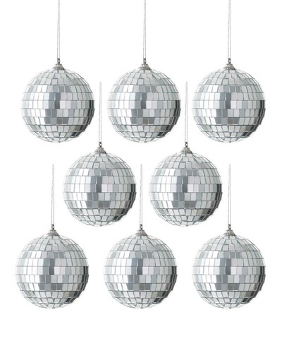8cm silver disco ball baubles - 8cm,