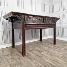 Oriental Antique 19th Century Solid Wooden Chinese Altar Table Bench - Carved