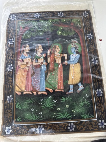 Vintage indian gouache silk - indian,