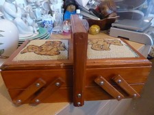 Wooden open out sewing box