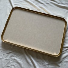 Vintage Tray Gold Metal Beige Brown Wood Effect 1970 Hostess Trolley Serving Bar