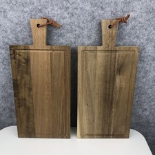 2 X Solid Wood Cutting Chopping Serving Boards With Leather Wall Hanging Ties