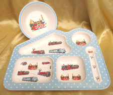 Cath Kidston Steam Trains Childs Plate Melamine Sectional Tray & Bowl Set Kids 