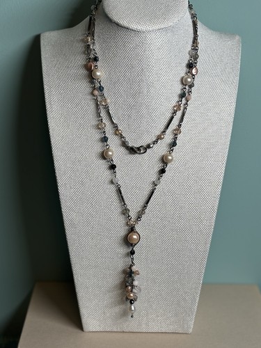 Lariat necklace smokey - necklace,
