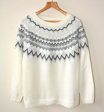 EX BPC OFF WHITE+FAIRISLE KNIT PATTERN CREW NECK JUMPER SIZE SMALL-MED-X-L-XX-L