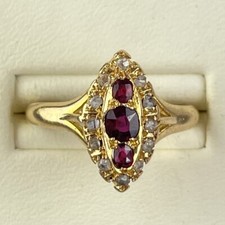 Antique 18ct Yellow Gold Rose Cut Diamond & Ruby Cluster Ring 1905 Size N