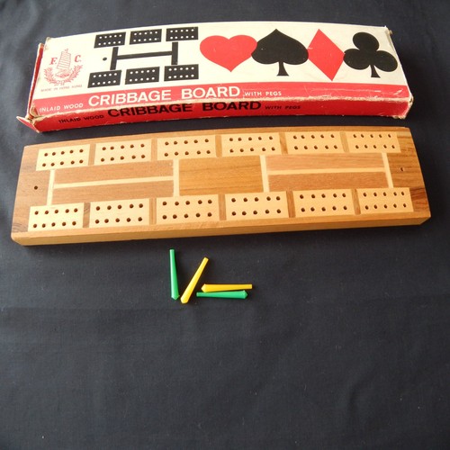 Vintage inlaid wood cribbage - inlaid,