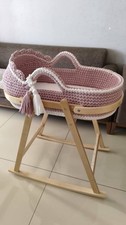 Crochet Moses Basket Changing Mat & Wooden Stand Handmade 10-WeekPreOrder Pink