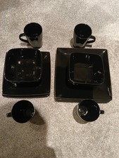 16pcs Black Dinner Set Stoneware Microwave Safe Dushwaer Safe