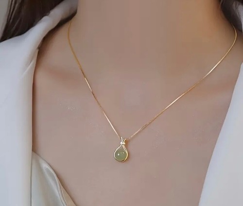Ladies gold necklace green - ladies,