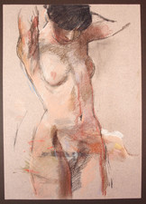 Jeff Stultiens RP  (1944–2023) Coloured graphite study female standing nude