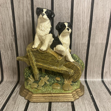 Vintage Cast Iron Door Stop Border Collie Puppies Dogs Retro Man Cave Prop