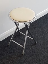 Sturdy Folding Stool Chrome Surround With Round White Seat Chair Stool Home