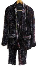 ZARA Paisley Velvet Mulberry Silk Coord Suit Set Jacket Trousers XS Purple Boho